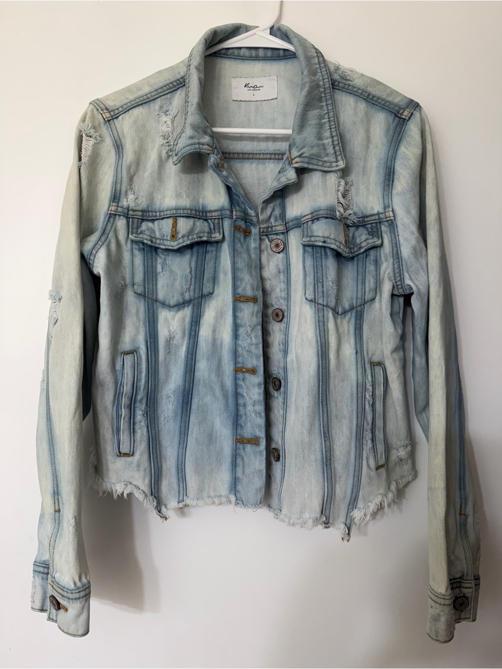 Kim and Cami Los Angeles Light Wash Distressed Denim Jacket - Light Blue